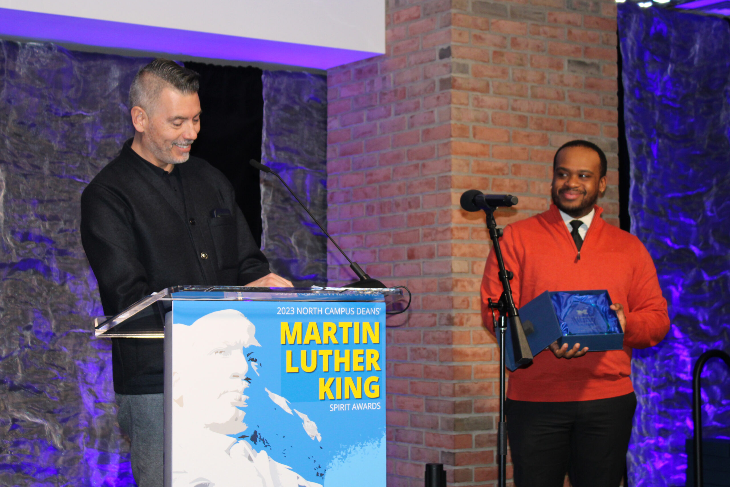 2023 NC Deans' MLK Spirit Awards — Student Recipient Yves Nazon & Jonathan Massey, Dean, A. Alfred Taubman College of Architecture and Urban Planning & Professor of Architecture, Taubman College of Architecture and Urban Planning
