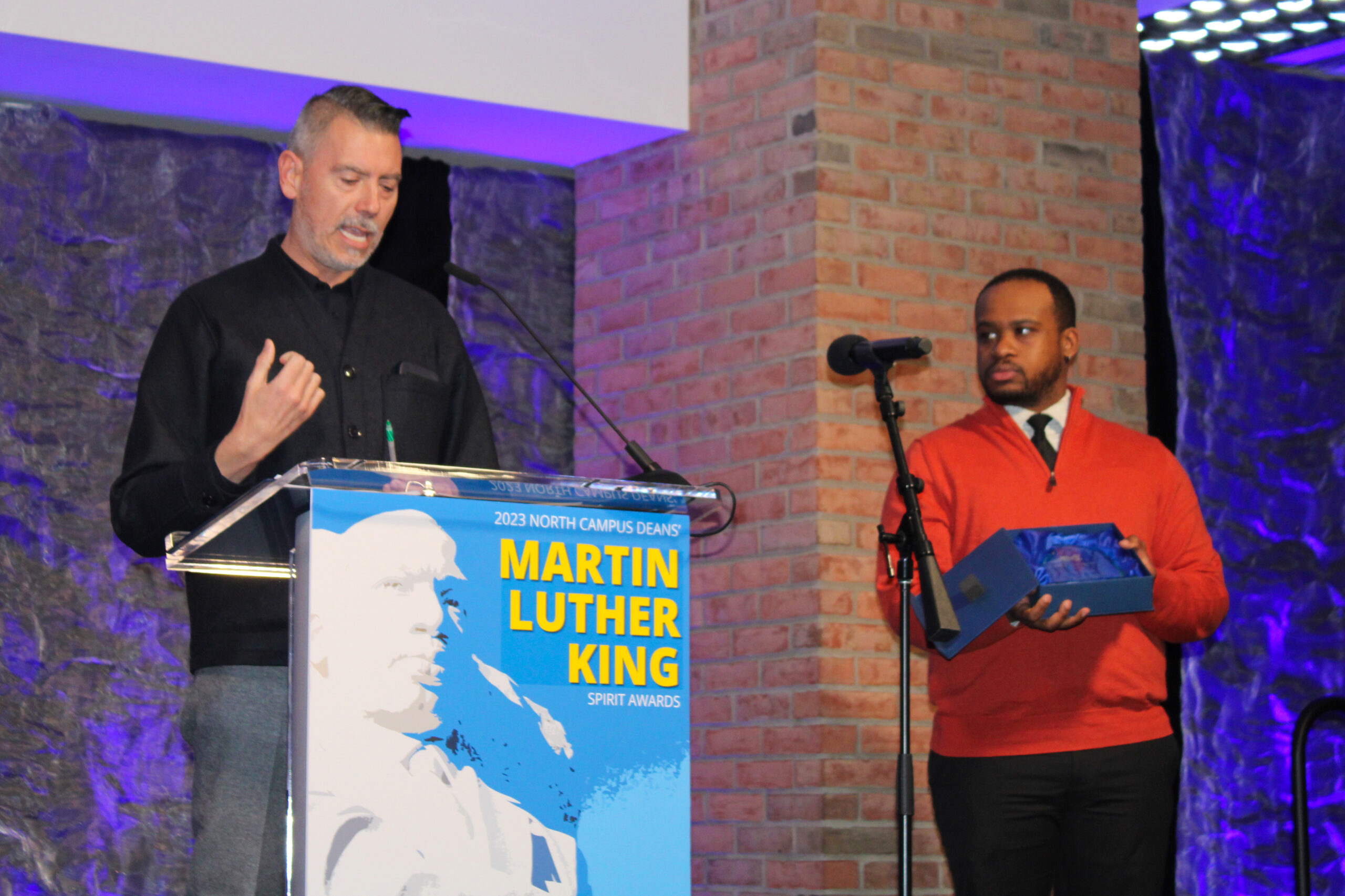 2023 NC Deans' MLK Spirit Awards — Student Recipient Yves Nazon & Jonathan Massey, Dean, A. Alfred Taubman College of Architecture and Urban Planning & Professor of Architecture, Taubman College of Architecture and Urban Planning